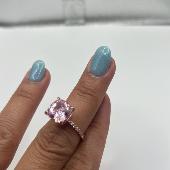 Diamond Under Halo Ring with 5 Carat Cushion Cut‎ Morganite Engagement Ring - Picture 12 of 17